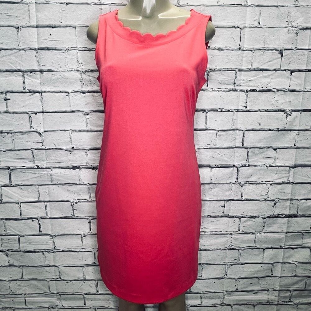 Talbots Womens Pink Scalloped Neckline Sleeveless Shift Dress Size Small